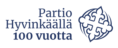 Kuvassa logo, missä lukee Partio Hyvinkäällä 100 vuotta ja partion merkki.