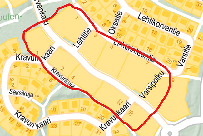 Metsäkaltevan hakkuualueen kartta