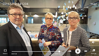 Kuvassa kaupunginjohtaja Jyrki Mattila, Irma Pahlman ja Annika Kokko