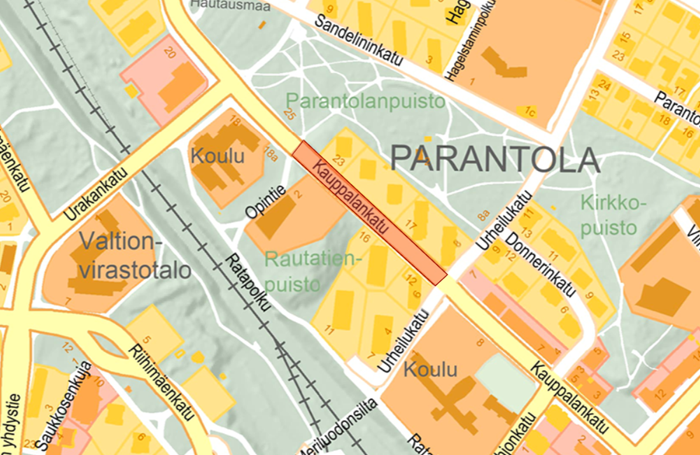 Kartta Kauppalankadun työmaa-alueesta.