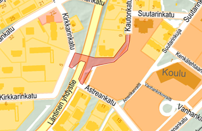 Karttakuva Läntisen yhdystien alikulkutyömaa-alueesta.