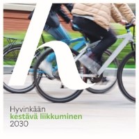 Kansikuva Hyvinkään kestävän liikkuminen 2030, joka myös tekstinä. Kannessa pyöriä. 