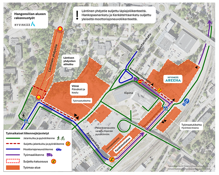Työnaikaiset liikennejärjestelyt Hangonsillassa.