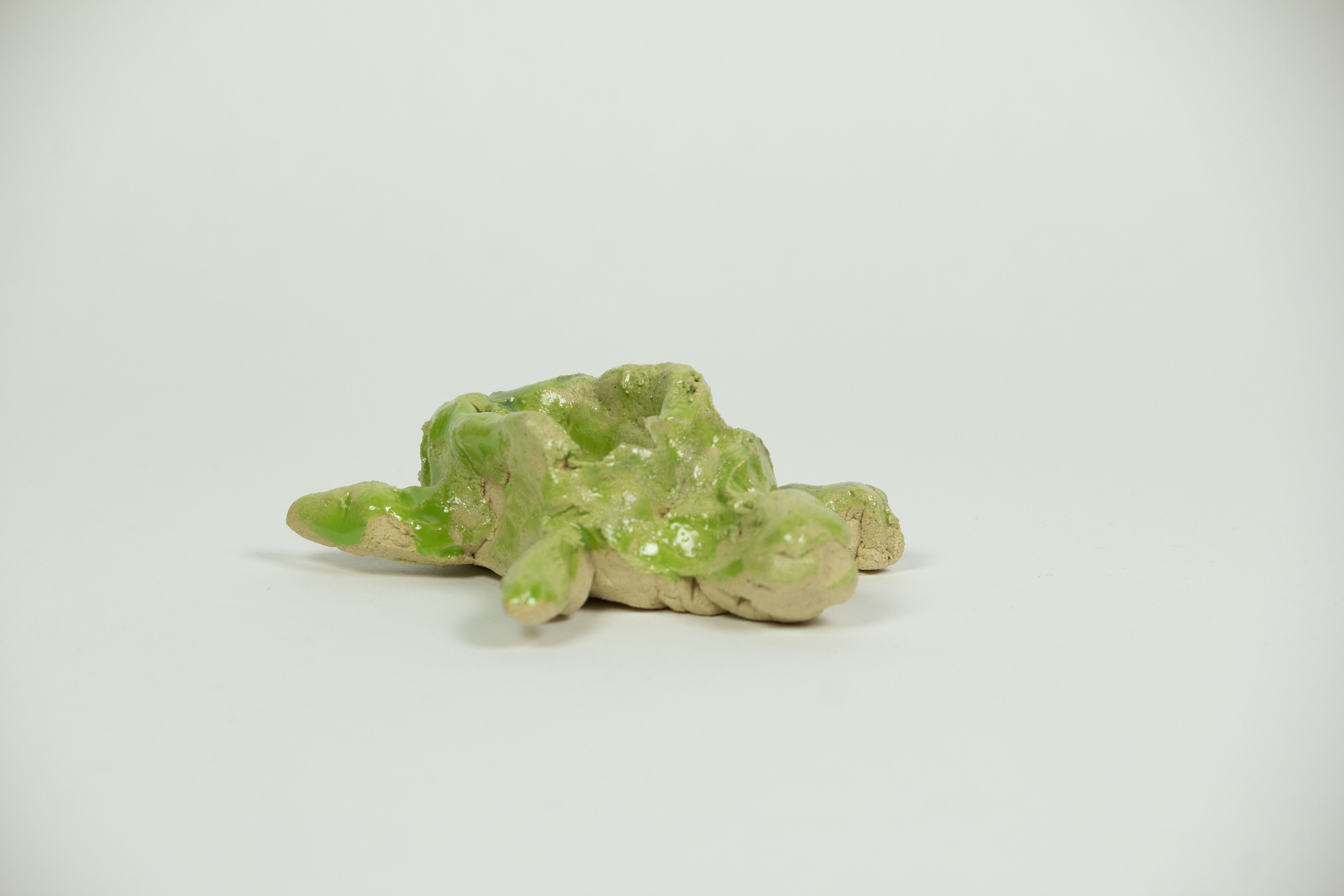 kuva pienestä vihreäksi maalatusta savi kilpikonnasta