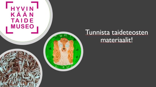 Tehtäväpaketin kansikuva, jossa lukee tunnista taideteosten materiaalit