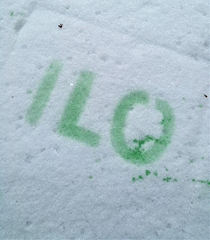 Lumeen vihreällä värillä värjätty teksti ilo.