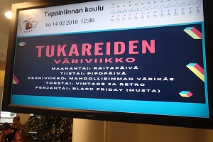 Kuva tv-ruudusta, jossa lukee Tukareiden väriviikko