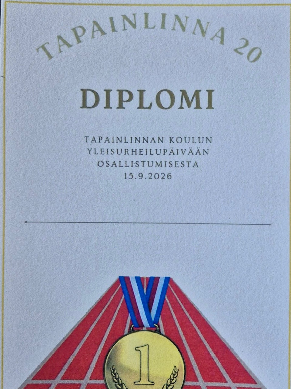 Diplomi - Yleisurheilukisat Tapainlinnan koulu 20-vuotta