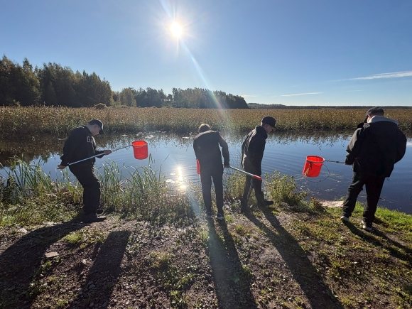 oppilaita järven rannalla haavien kanssa