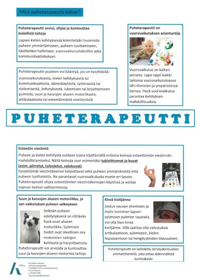 Klikkaa kuva isommaksi, kuva kertoo Puheterapeutin työstä