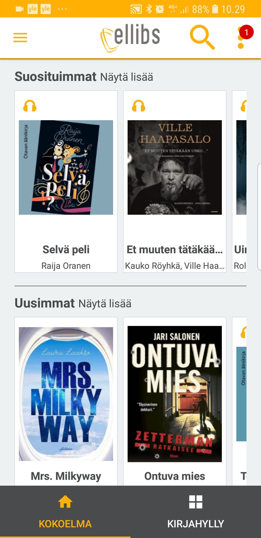 Ellibs sovelluksen aloitusnäkymä