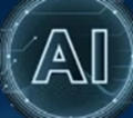 Kuvassa sinisellä pohjalla teksti "AI"
