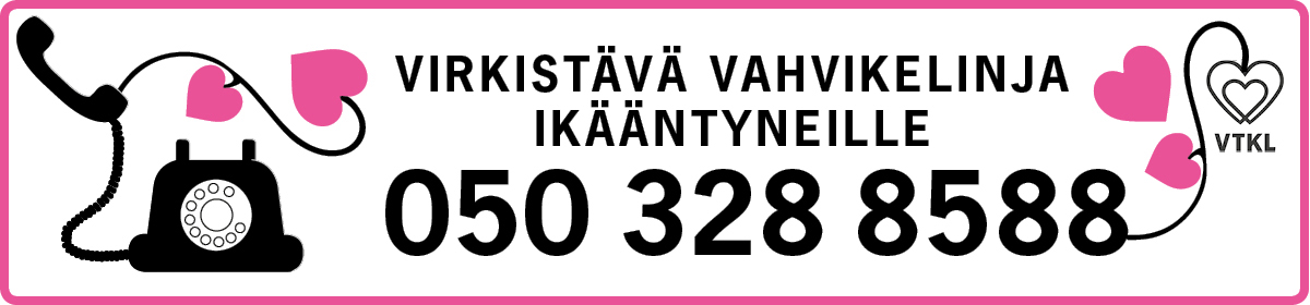 Vahvikelinjan ystävänpäiväteemainen banneri jossa palvelun puhelinnumero