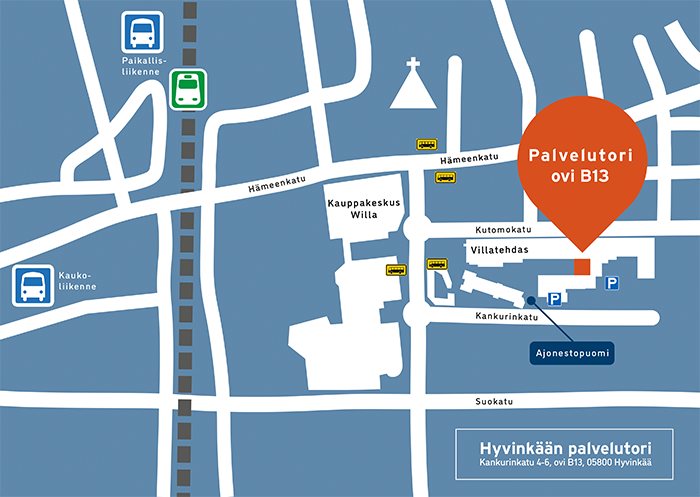 Palvelutorin Lähestymiskartta.