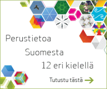 Kuvassa teksti perustietoa Suomesta 12 kielellä