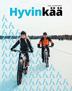 Hyvinkäälehden kansi. Pyöräilijöitä hangella.