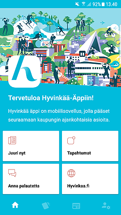 Hyvinkää Äppi Kuva Hyvinkää Äppin eli mobiilisovelluksen etusivusta