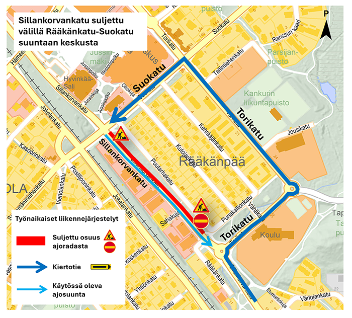 Sillankorvankadun poikkeavat liikennejärjestelyt.
