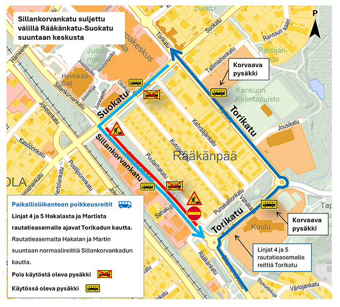 Sillankorvankadun paikallisliikenteen poikkeusjärjestelyt.